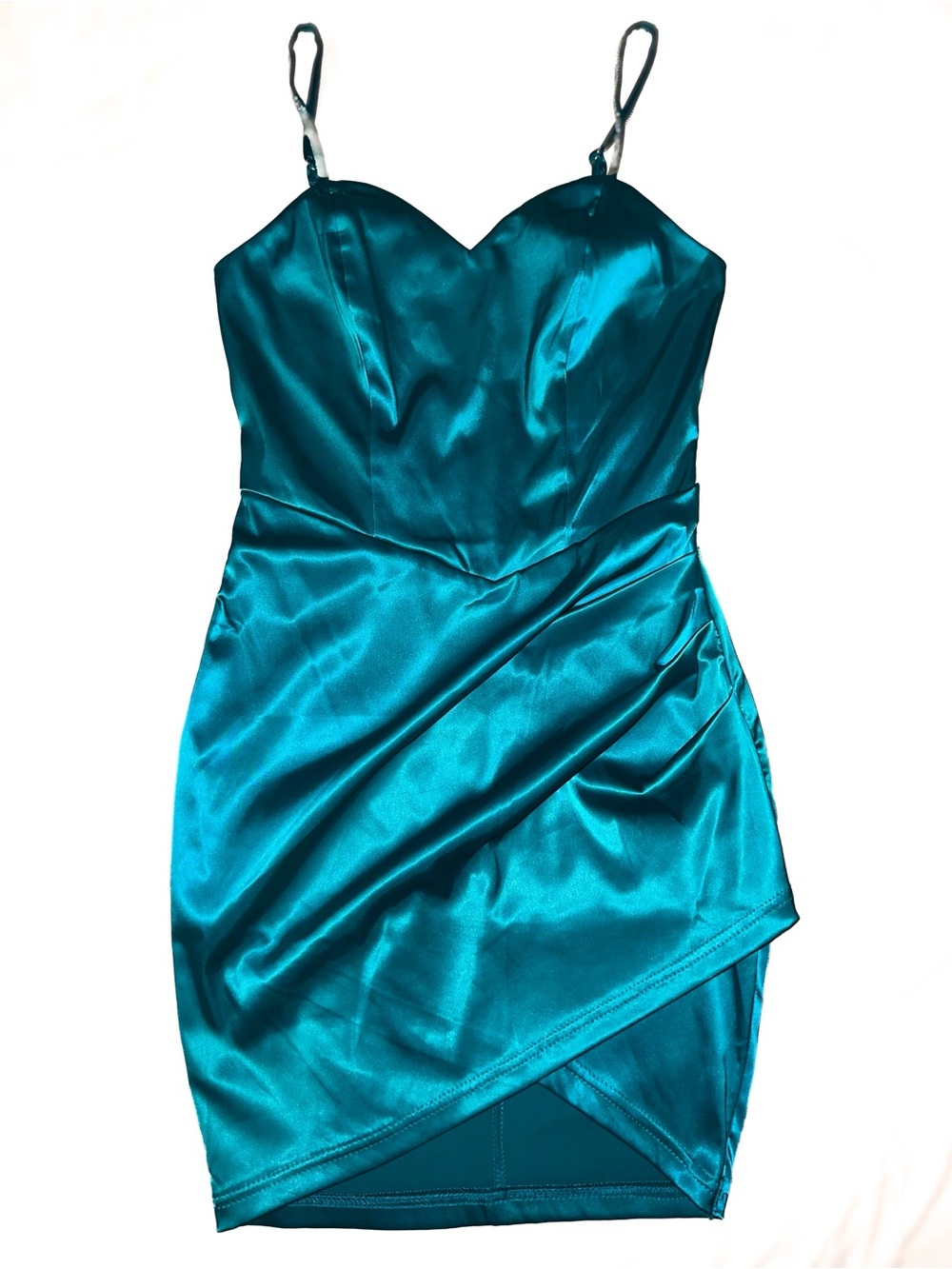 Privy Teal Satin Spaghetti Strap Mini Dress